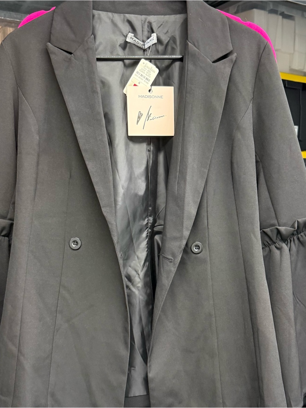 Madison Black Blazer with Hot Pink Shoulder Stripes